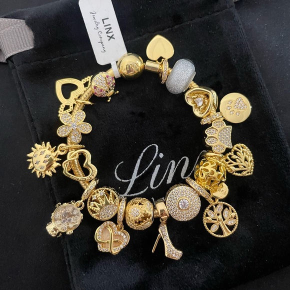 Linx Gold Snake Chain Bracelet with Gold and Zircon Themed Charms